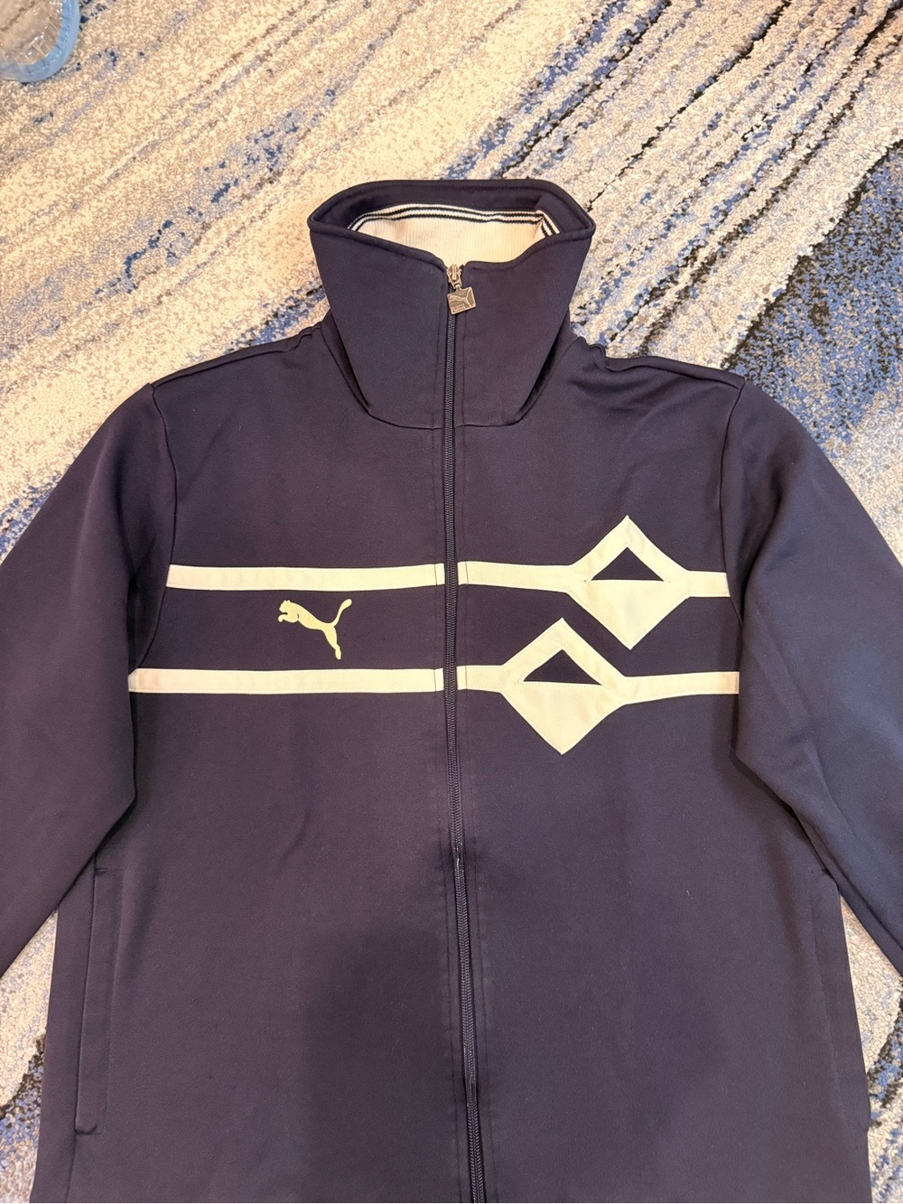 Puma Navy Track Jacket with Cream Stripe Accents